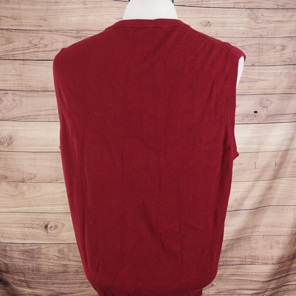 VINTAGE ROUNDTREE & YORKE SLEEVELESS RED ARGYLE COTTON SWEATER VEST SIZE L LARGE - Picture 3 of 5